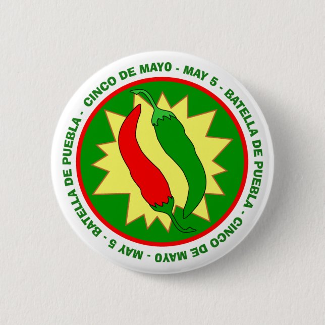 Chapa Redonda De 5 Cm Insignia de las pimientas de chile de Cinco de (Anverso)