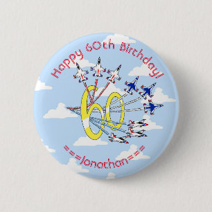 Chapa Redonda De 5 Cm Insignia del 60 cumpleaños de Thunderbirds Blue Sk