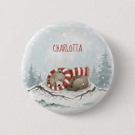 Chapa Redonda De 5 Cm Insígnia Personalizada del Oso de Invierno