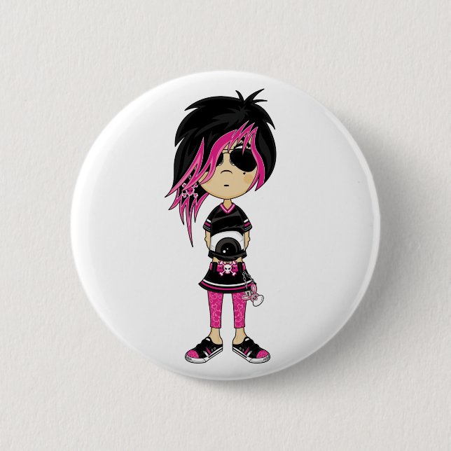 Chapa Redonda De 5 Cm Insignia punky del chica de Emo (Anverso)
