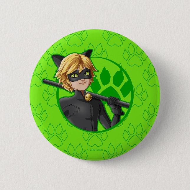 Chapa Redonda De 5 Cm Insignia verde Cat Noir (Anverso)