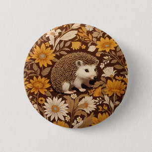 Chapa Redonda De 5 Cm Inspiración de Hedgehog Brown Floral William Morri