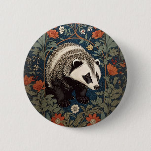 Chapa Redonda De 5 Cm Inspiración del Badger de Woodland William Morris