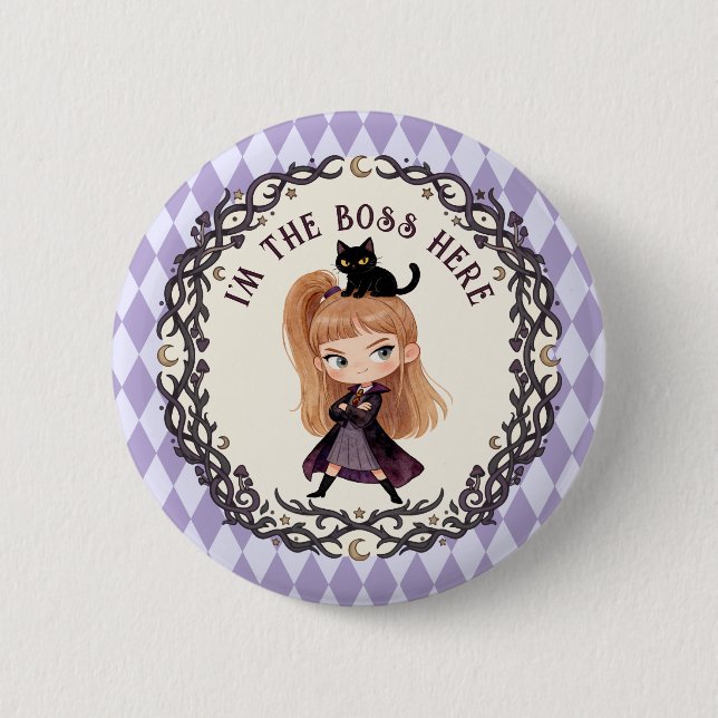 Chapa Redonda De 5 Cm Invitación de cumpleaños número uno de Chibi Witch (Anverso)