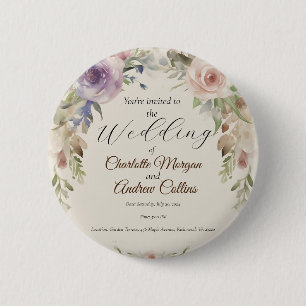 Chapa Redonda De 5 Cm Invitación floral de bodas pintada