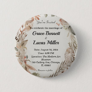 Chapa Redonda De 5 Cm Invitación floral simple a una boda suave