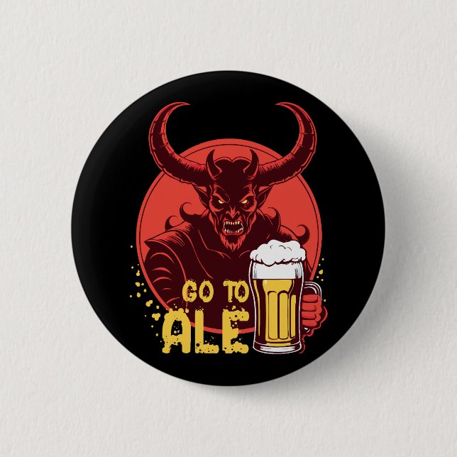Chapa Redonda De 5 Cm Ir a Ale - Satanás bebiendo cerveza (Anverso)