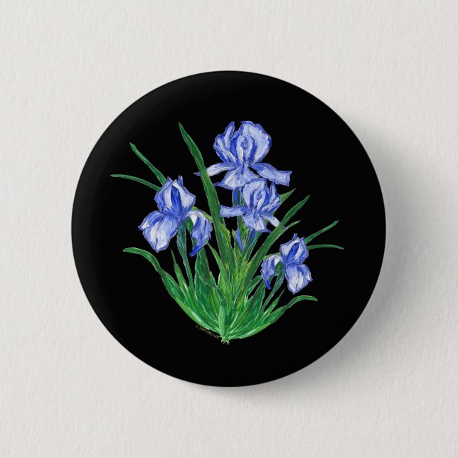 Chapa Redonda De 5 Cm Iris azul en negro (Anverso)
