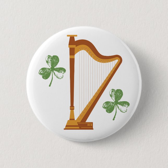 Chapa Redonda De 5 Cm Irish Shamrock Harp Button (Anverso)