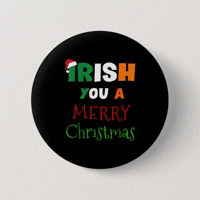 Chapa Redonda De 5 Cm Irish You A Merry Christmas Ireland Flag Xmas Hat  (Anverso)