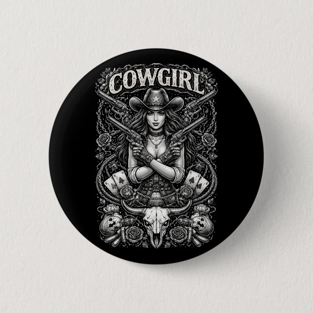 Chapa Redonda De 5 Cm Iron Cowgirl (Anverso)