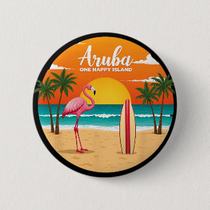 Chapa Redonda De 5 Cm Isla Feliz de Aru Flamingo Surfing Tropical B