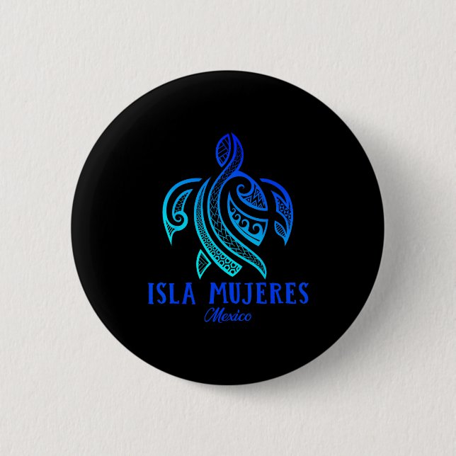 Chapa Redonda De 5 Cm Isla Mujeres Mexico Sea Turtle Tie Dye Hibiscus Va (Anverso)