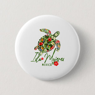 Chapa Redonda De 5 Cm Isla Mujeres México Tortuga Marina Hibisco Tropica