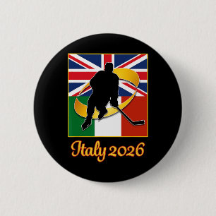 Chapa Redonda De 5 Cm Italia 2026 Hockey sobre hielo Reino Unido Bandera