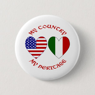 Chapa Redonda De 5 Cm Italia USA Bandera Corazones Mi País Mi Herencia