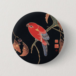 Chapa Redonda De 5 Cm Ito Jakuchu Loro Rojo en la Rama Arte Japonés