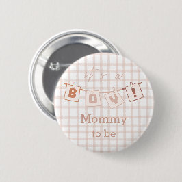 Chapa Redonda De 5 Cm It's a Boy! Cute Brown Gingham Notedry Mommy-to-be