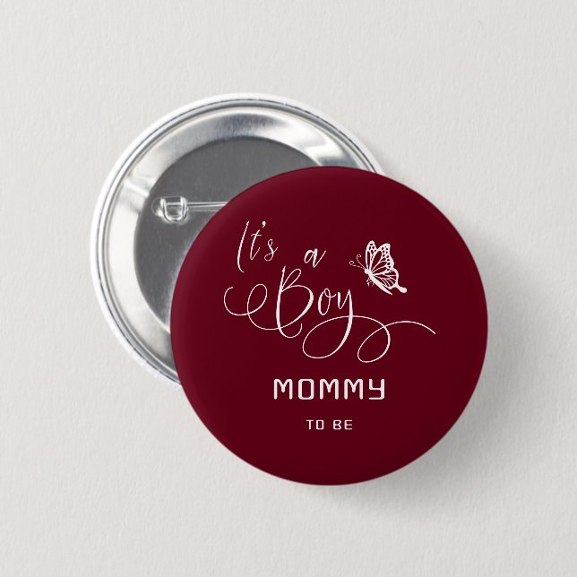 Chapa Redonda De 5 Cm It's A Boy Modern Minimal Butterfly Mommy-to-be (Anverso y reverso)