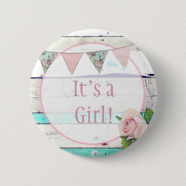 Chapa Redonda De 5 Cm It's a Girl! Shabby Rustic Birth Announcement (Anverso)