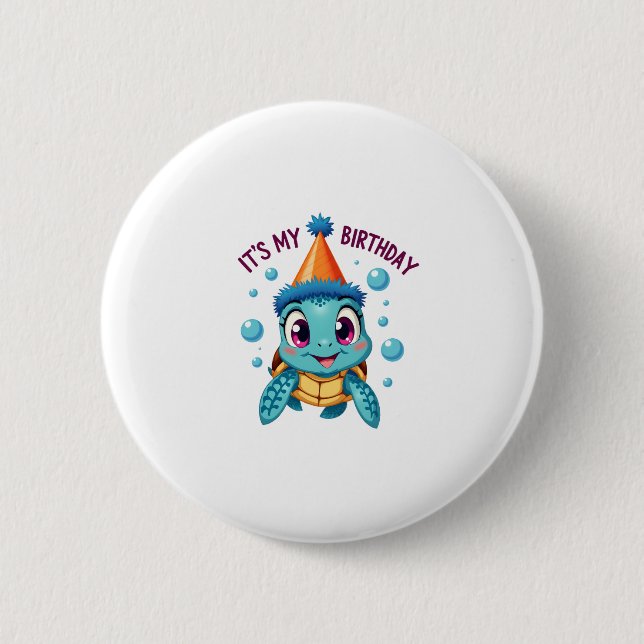 Chapa Redonda De 5 Cm It's My Birthday Cute Sea Turtle Ocean Birthday Pa (Anverso)