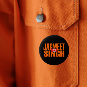 Chapa Redonda De 5 Cm Jagmeet Singh Naranja Bloquear texto Bandera canad