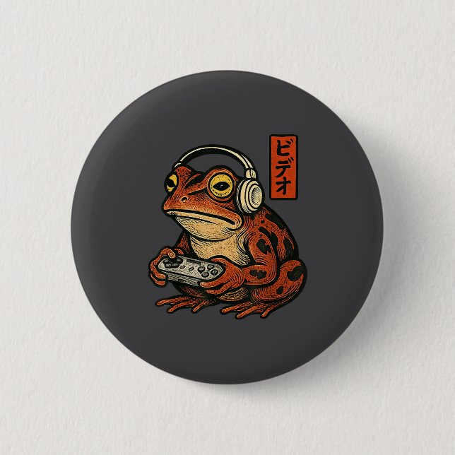 Chapa Redonda De 5 Cm Japanese Gamer Frog Art Men Women Boys Funny Vinta (Anverso)