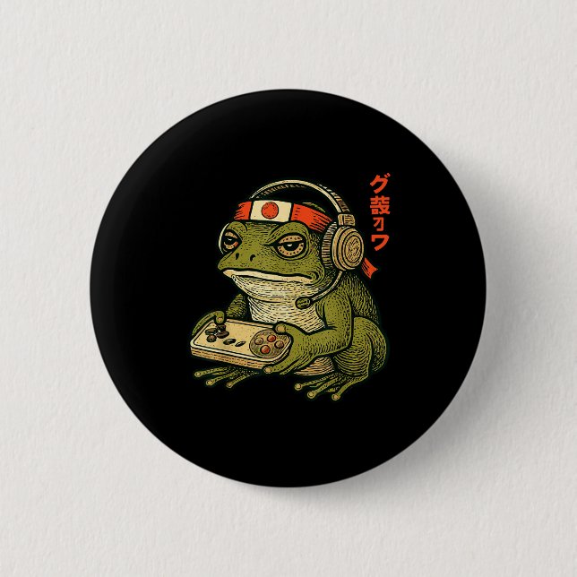 Chapa Redonda De 5 Cm Japanese Gamer Frog Art Men Women Boys Funny Vinta (Anverso)