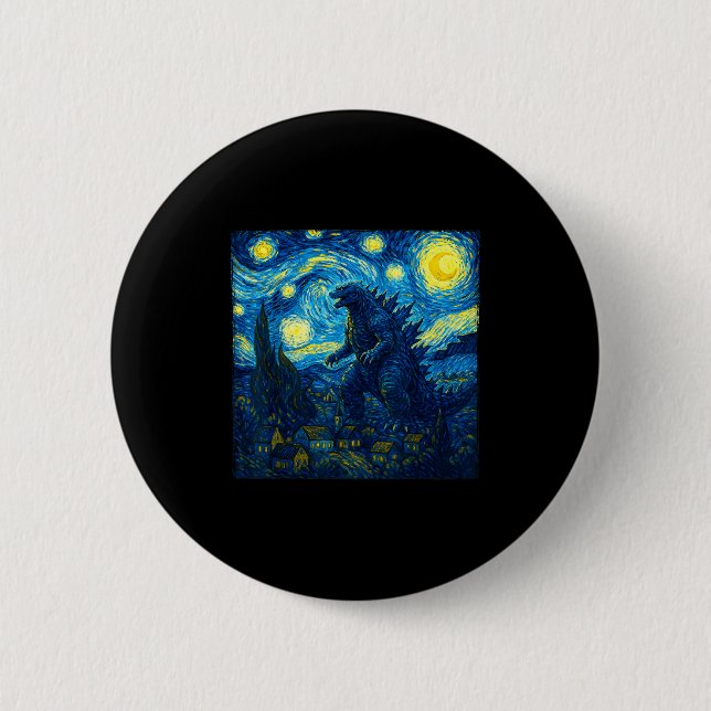 Chapa Redonda De 5 Cm Japanese Monster Kaiju Van Gogh Starry Night  (Anverso)