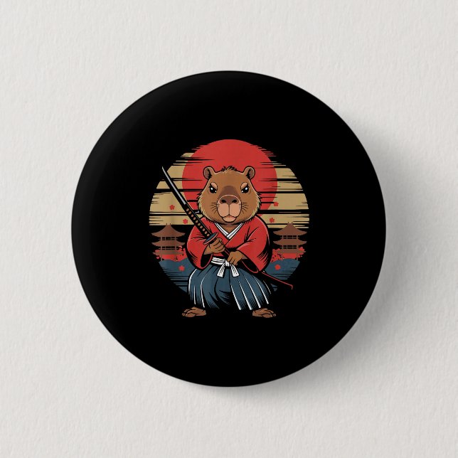 Chapa Redonda De 5 Cm Japanese Samurai Capybara  (Anverso)