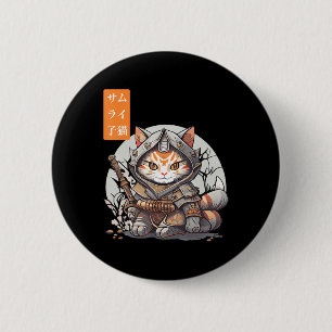 Chapa Redonda De 5 Cm Japanese Samurai Warrior Kawaii Cat Anime Lover 