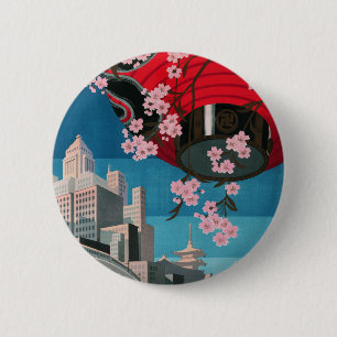 Chapa Redonda De 5 Cm Japón Tokio Vintage Póster de viaje japonés
