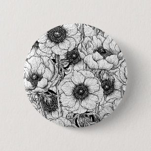 Chapa Redonda De 5 Cm Jardín anémico en blanco y negro