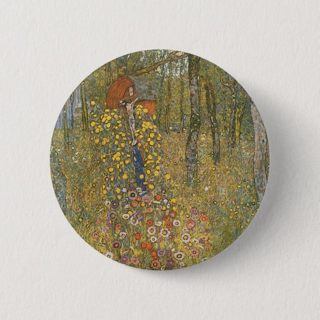 Chapa Redonda De 5 Cm Jardín de granja con crucifijo (por Gustav Klimt) (Anverso)