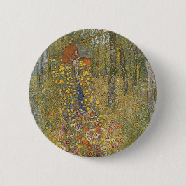 Chapa Redonda De 5 Cm Jardín de granja con crucifijo (por Gustav Klimt)