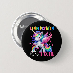 Chapa Redonda De 5 Cm Jardín de Infancia Aquí Voy Unicornio Vuelta al Co