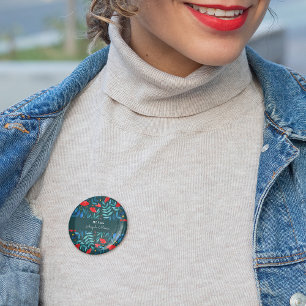 Chapa Redonda De 5 Cm Jardín mágico - verde azulado oscuro y rojo