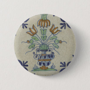 Chapa Redonda De 5 Cm Jarrón Antiguo de Tulipán de Delft en Azul y Dorad