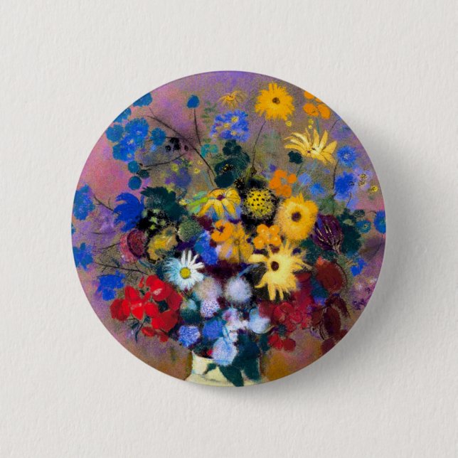 Chapa Redonda De 5 Cm Jarrón blanco con flores Odilon Redon (Anverso)