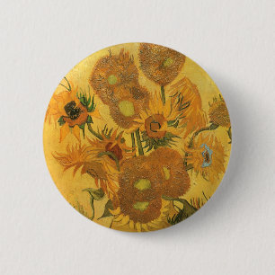 Chapa Redonda De 5 Cm Jarrón con 15 girasoles de Vincent van Gogh