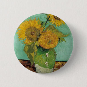 Chapa Redonda De 5 Cm Jarrón con tres girasoles, Vincent van Gogh