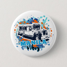Chapa Redonda De 5 Cm Jeepney Manila Vibes Blue Naranja