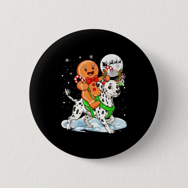 Chapa Redonda De 5 Cm Jengibre Cabalgando Reno Dálmata Navidad B (Anverso)