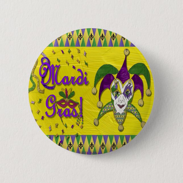 Chapa Redonda De 5 Cm Jester Mask Mardi Gras Harlequin (Anverso)