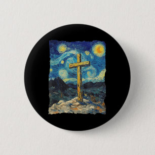 Chapa Redonda De 5 Cm Jesucristo Cruz Van Gogh Estilo Noche Estelar Cris