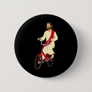Chapa Redonda De 5 Cm Jesucristo en una bicicleta divertida fe cristiana