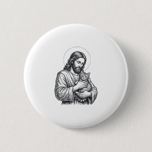 Chapa Redonda De 5 Cm Jesús Antiguo Sosteniendo Grabado de Gato Gráfico_