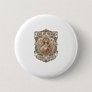 Chapa Redonda De 5 Cm Jesús Art Nouveau Póster Sagrado Jesús Art Nouveau