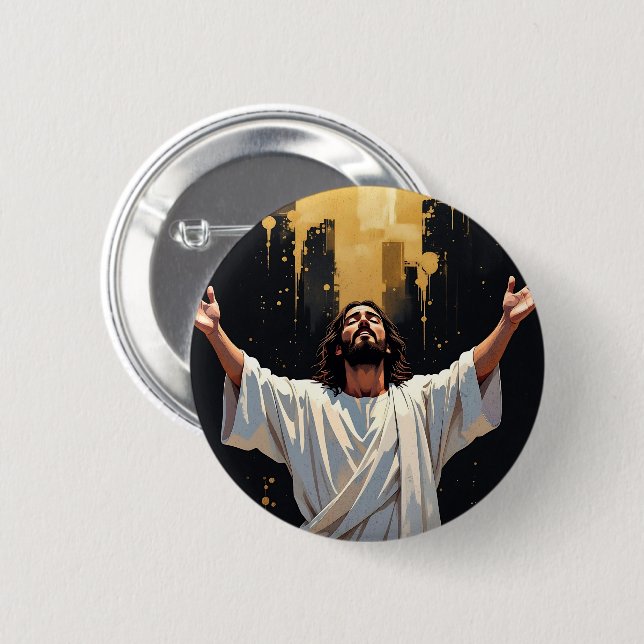 Chapa Redonda De 5 Cm Jesus Christ Our Savior | Black and Gold (Anverso y reverso)