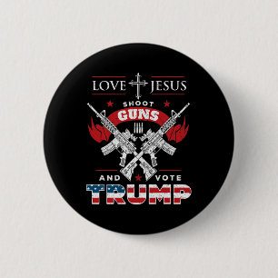 Chapa Redonda De 5 Cm Jesús. Disparen armas. Y Vote La Bandera De Trump